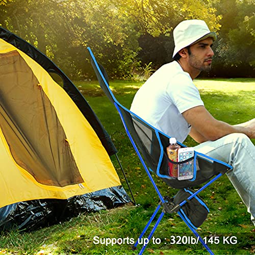 Portable Camping Chair with Headrest and 2-Sided Pocket