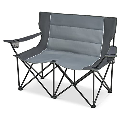 SA Products Double Camping Chairs for Adults - Foldable & Portable Outdoor Loveseat, 2 Seater Folding Camping Seat for Park, Beach, Garden, Camp, Football Game with Cup Holder, Heavy Duty Steel Frame