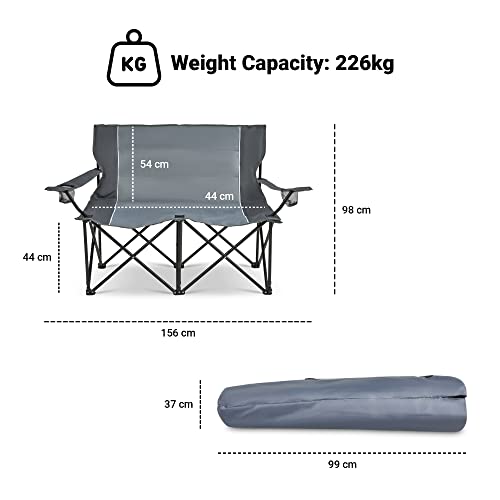 SA Products Double Camping Chairs for Adults - Foldable & Portable Outdoor Loveseat, 2 Seater Folding Camping Seat for Park, Beach, Garden, Camp, Football Game with Cup Holder, Heavy Duty Steel Frame