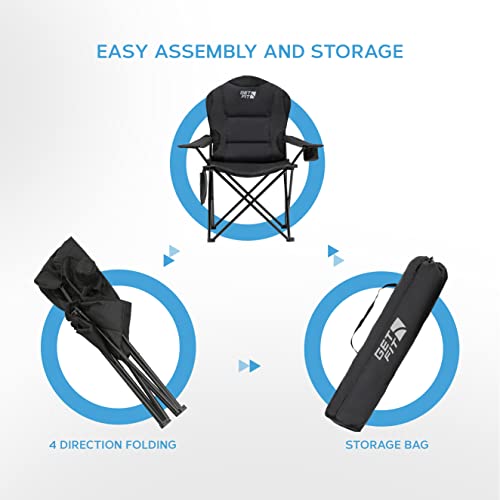Premium Camping Chair - Padded, Foldable, Lightweight - Black