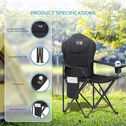 Premium Camping Chair - Padded, Foldable, Lightweight - Black