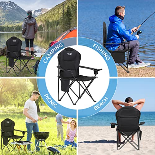 Premium Camping Chair - Padded, Foldable, Lightweight - Black