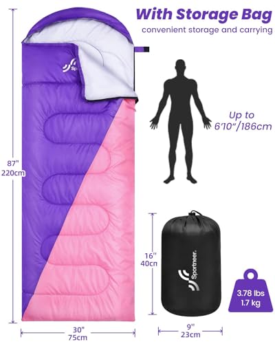 Sportneer Purple and Pink Adult Camping Sleeping Bag