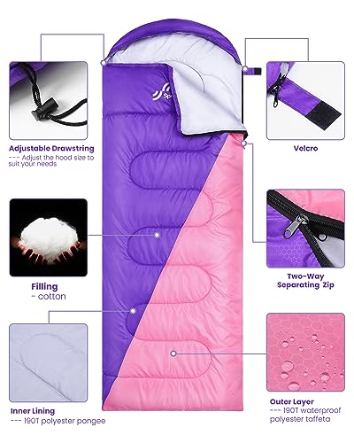 Sportneer Purple and Pink Adult Camping Sleeping Bag