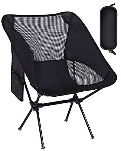 Black Foldable Camp Chair with Pocket and Carry Bag