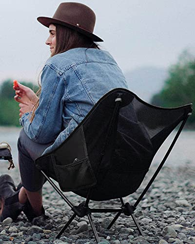 Black Foldable Camp Chair with Pocket and Carry Bag
