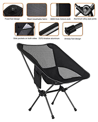 Black Foldable Camp Chair with Pocket and Carry Bag