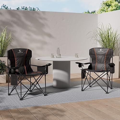 ALPHA CAMP Folding Camping Chair with Cooler and Cup Holder - Strong Steel Frame