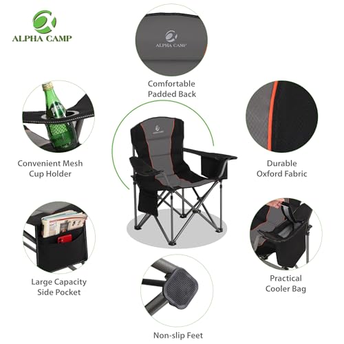 ALPHA CAMP Folding Camping Chair with Cooler and Cup Holder - Strong Steel Frame