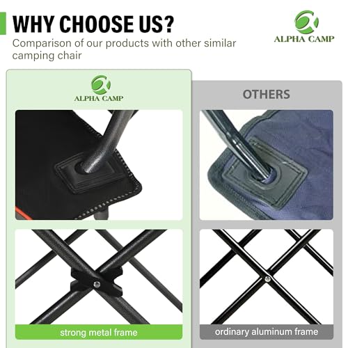 ALPHA CAMP Folding Camping Chair with Cooler and Cup Holder - Strong Steel Frame