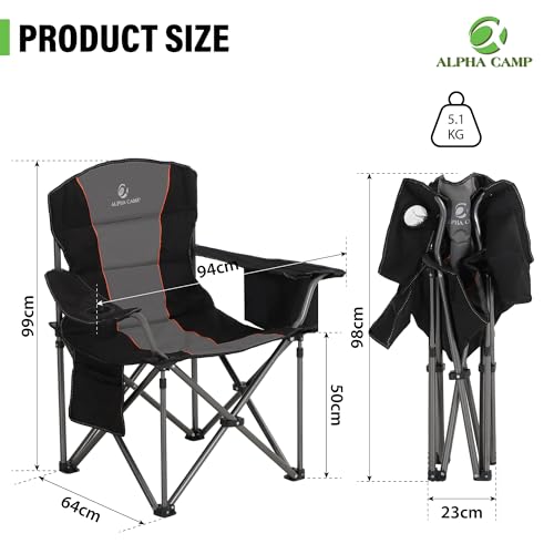 ALPHA CAMP Folding Camping Chair with Cooler and Cup Holder - Strong Steel Frame