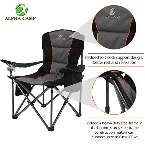 ALPHA CAMP Folding Camping Chair with Cooler and Cup Holder - Strong Steel Frame