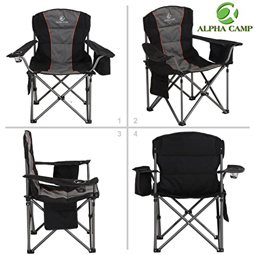 ALPHA CAMP Folding Camping Chair with Cooler and Cup Holder - Strong Steel Frame