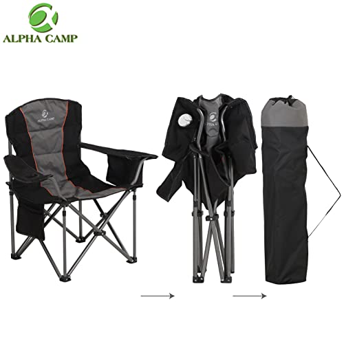 ALPHA CAMP Folding Camping Chair with Cooler and Cup Holder - Strong Steel Frame