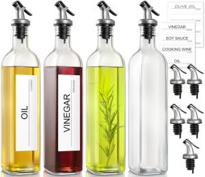 Olive Oil Dispenser Set - 4 Glass Bottles