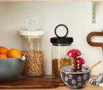 Brown Ceramic Mushroom Salt Cellar and Spoon