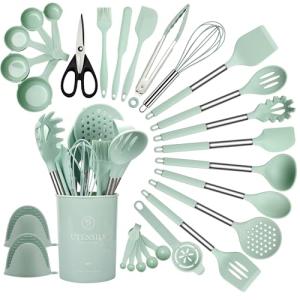 28-Piece Light Green Silicone Kitchen Utensil Set
