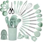 28-Piece Light Green Silicone Kitchen Utensil Set