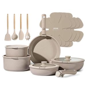 Carote 19-Piece Nonstick Cookware Set with Detachable Handles