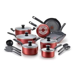 T-fal 18-Piece Nonstick Cookware Set, Red