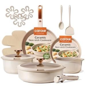 CAROTE 18-Piece Non-Stick Ceramic Cookware Set