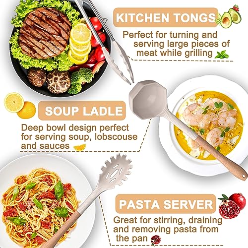 13-Piece Kitchen Utensils Set: Silicone & Wood Handles