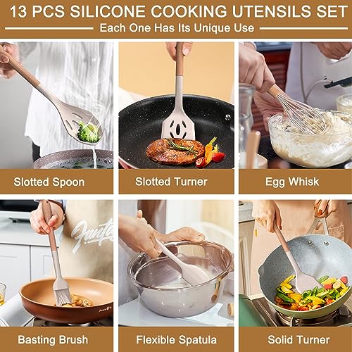 13-Piece Kitchen Utensils Set: Silicone & Wood Handles