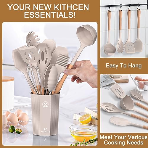 13-Piece Kitchen Utensils Set: Silicone & Wood Handles