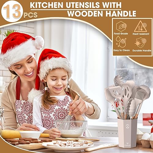 13-Piece Kitchen Utensils Set: Silicone & Wood Handles