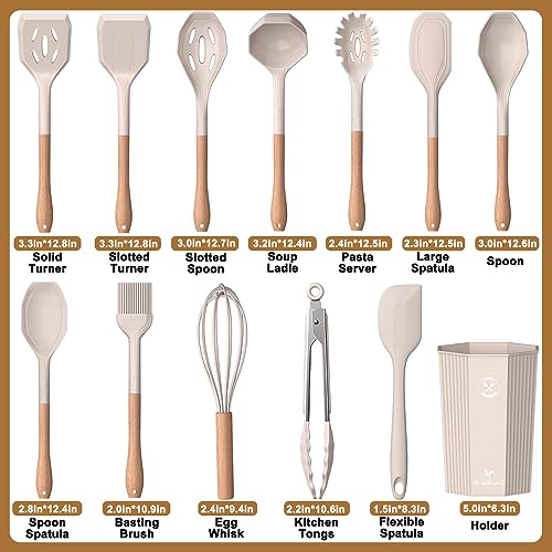 13-Piece Kitchen Utensils Set: Silicone & Wood Handles