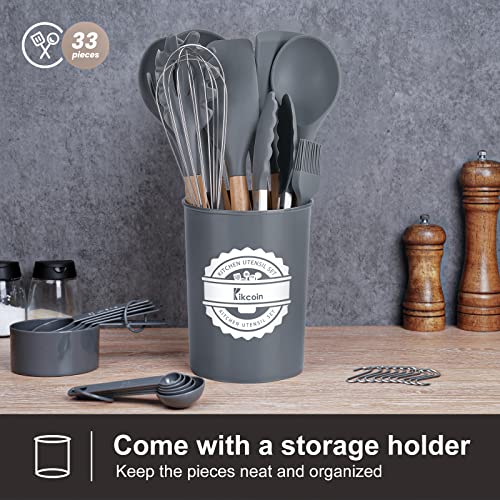33 Piece Silicone Wood Handle Kitchen Utensil Set