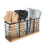 Extra Large Matte Black Utensil Holder with Wood Base