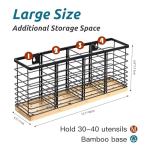 Extra Large Matte Black Utensil Holder with Wood Base