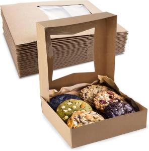 Kraft Auto Pop-Up Cookie Boxes with Window - 25 Pack