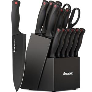 Astercook 15-Piece Kitchen Knife Set with Block