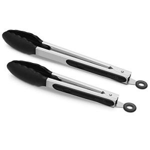 Black Silicone Kitchen Tongs Set, 9 & 12 Inch