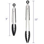 Black Silicone Kitchen Tongs Set, 9 & 12 Inch