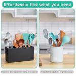 Black Wooden Utensil Holder – 3 Compartment Caddy