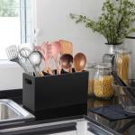 Black Wooden Utensil Holder – 3 Compartment Caddy