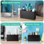 Black Wooden Utensil Holder – 3 Compartment Caddy
