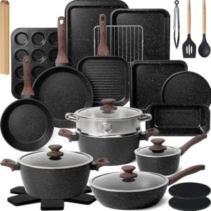 Kikcoin 31-Piece Nonstick Pots and Pans Set