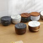 Acacia Wood Salt Cellar with Marble Lid and Spoon