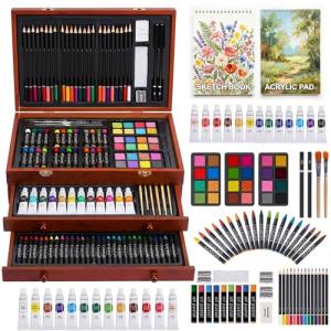 175-Pack Deluxe Art Supplies Set in Wooden Case