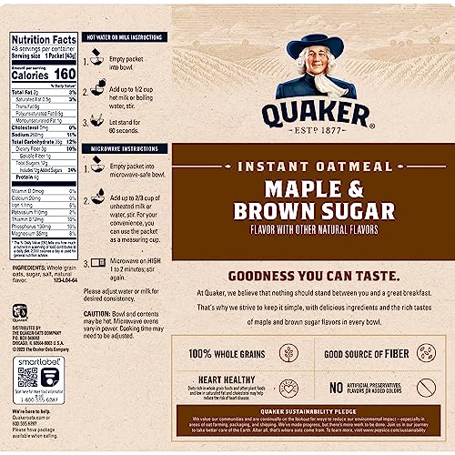Quaker Maple Brown Sugar Oatmeal, 48 Individual Packets