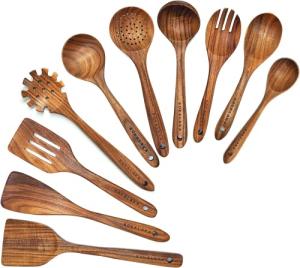 10-Piece Natural Teak Wooden Cooking Spoon Set