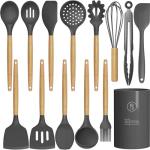 Silicone Cooking Utensils Set with Wooden Handles