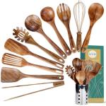 Wooden Kitchen Utensil Set with Holder (11 Pieces)