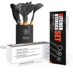 Silicone Cooking Utensils Set with Wooden Handles