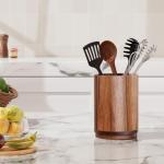 Acacia Wood 360° Rotating Utensil Holder