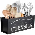 Extra Large Wooden Utensil Holder with 4 Compartments